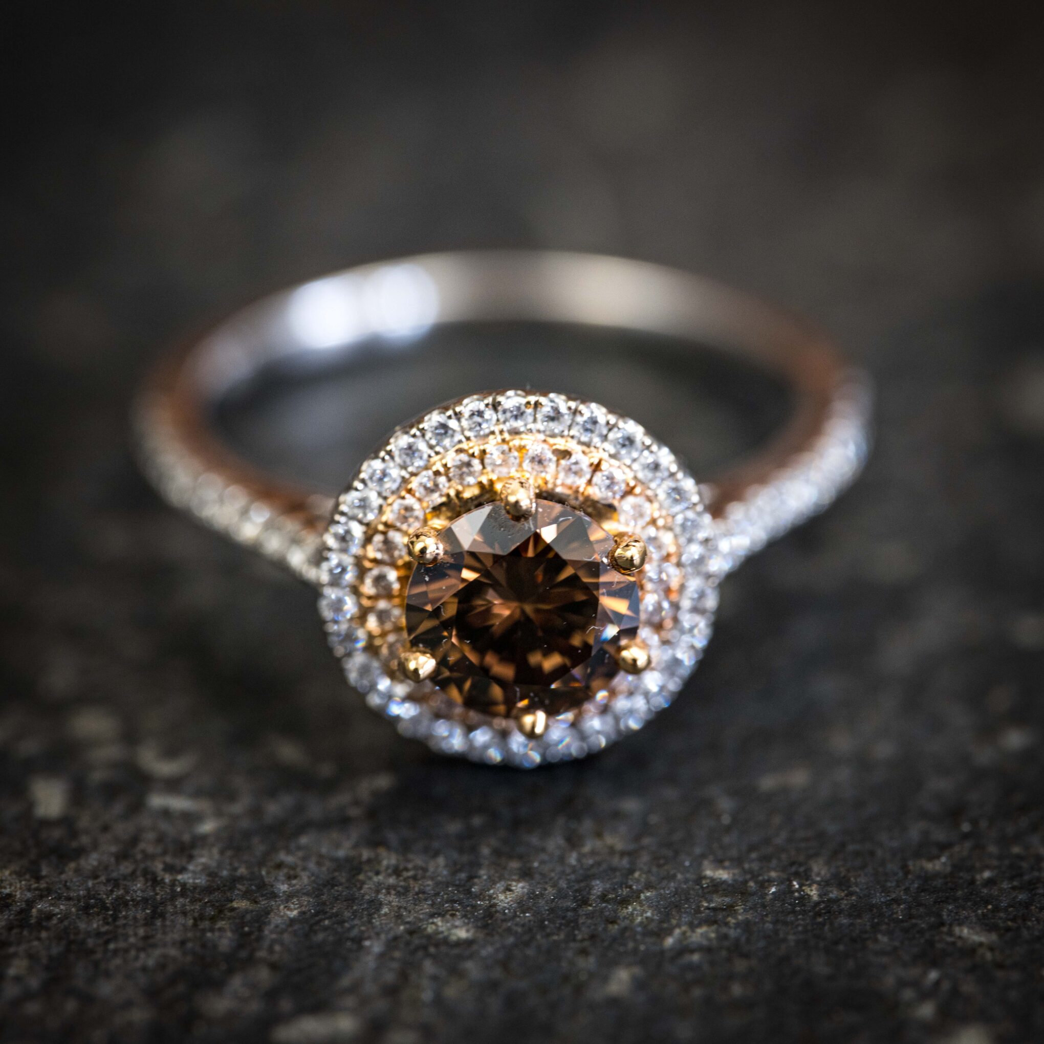 18ct 2 Tone Cognac & White Diamond Ring