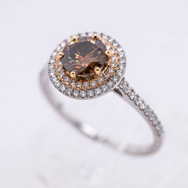 18ct 2 Tone Cognac & White Diamond Ring