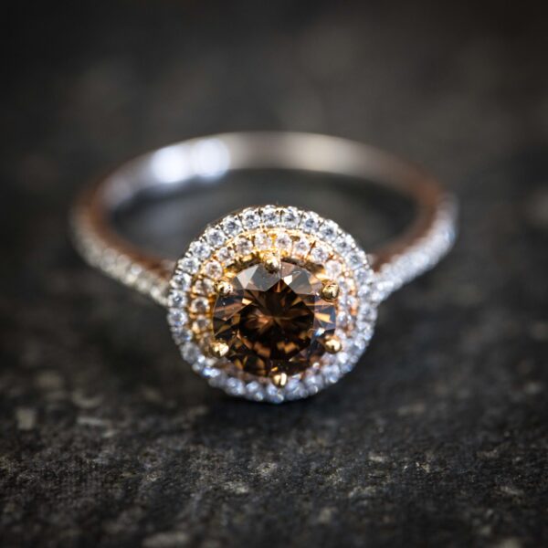 18ct 2 Tone Cognac & White Diamond Ring