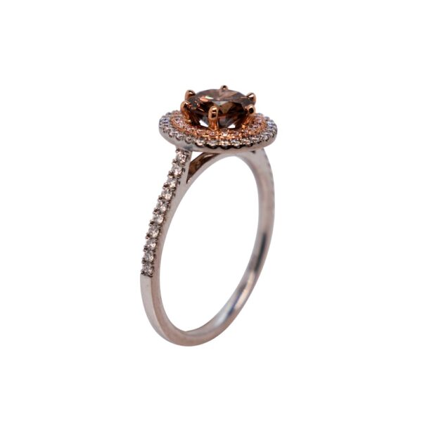 18ct 2 Tone Cognac & White Diamond Ring