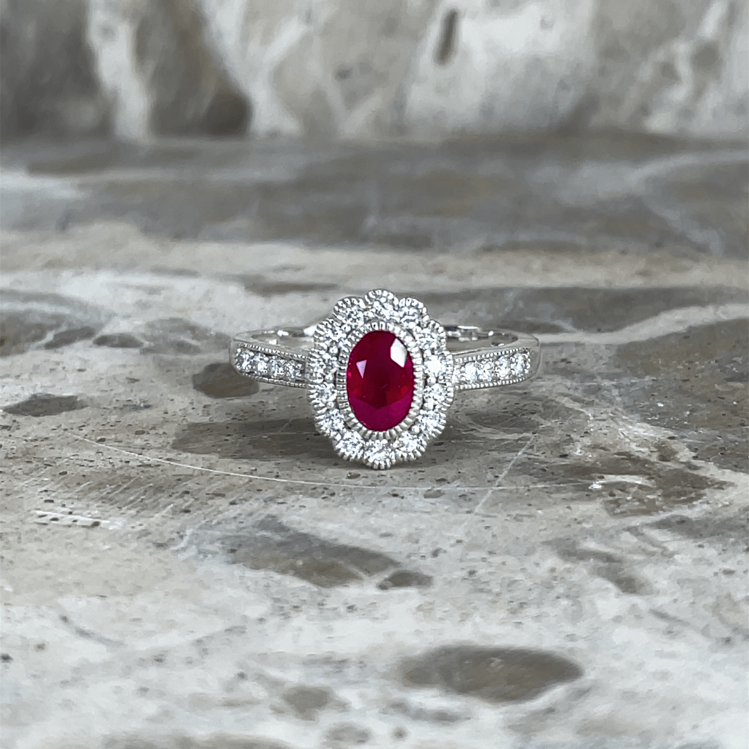 9ct Vintage Inspired Ruby & Diamond Ring