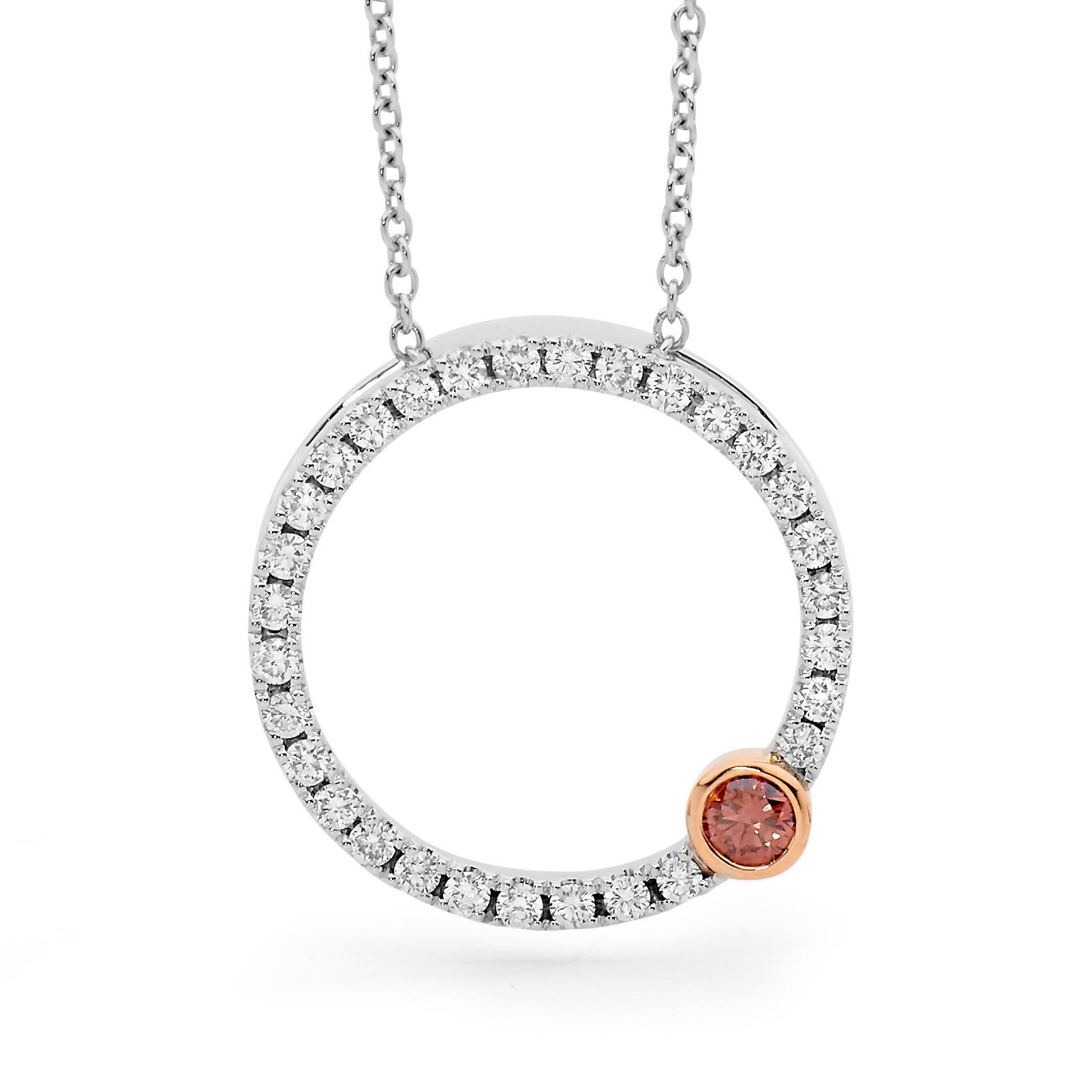 18ct 2-Tone Pink & White Diamond Circle Pendant