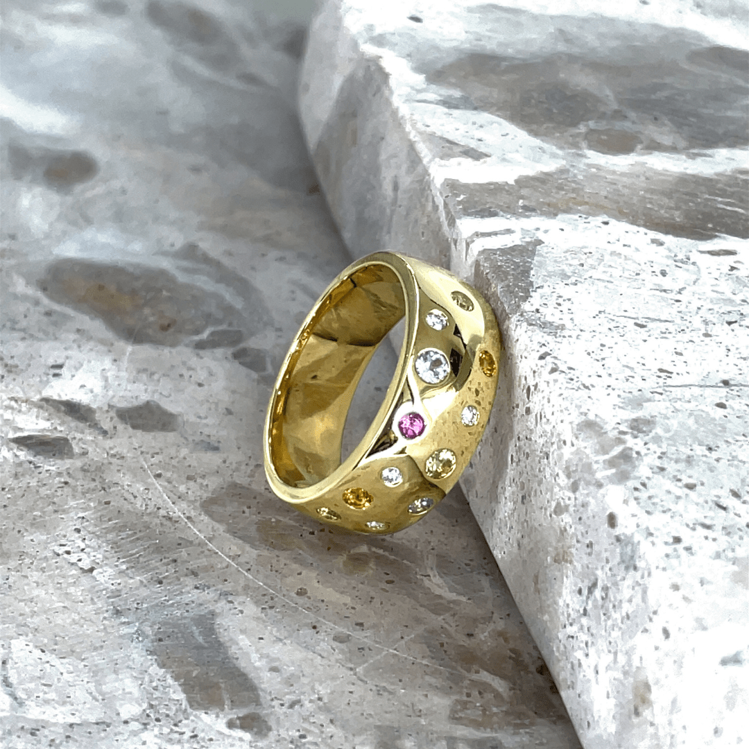 9ct Gold Multi Coloured Stone Ring