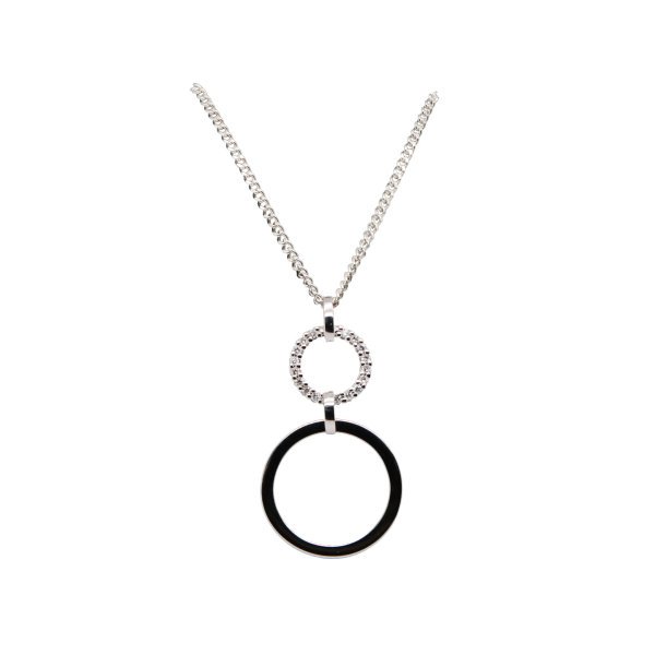 9ct White Gold Diamond Set Double Circle Pendant