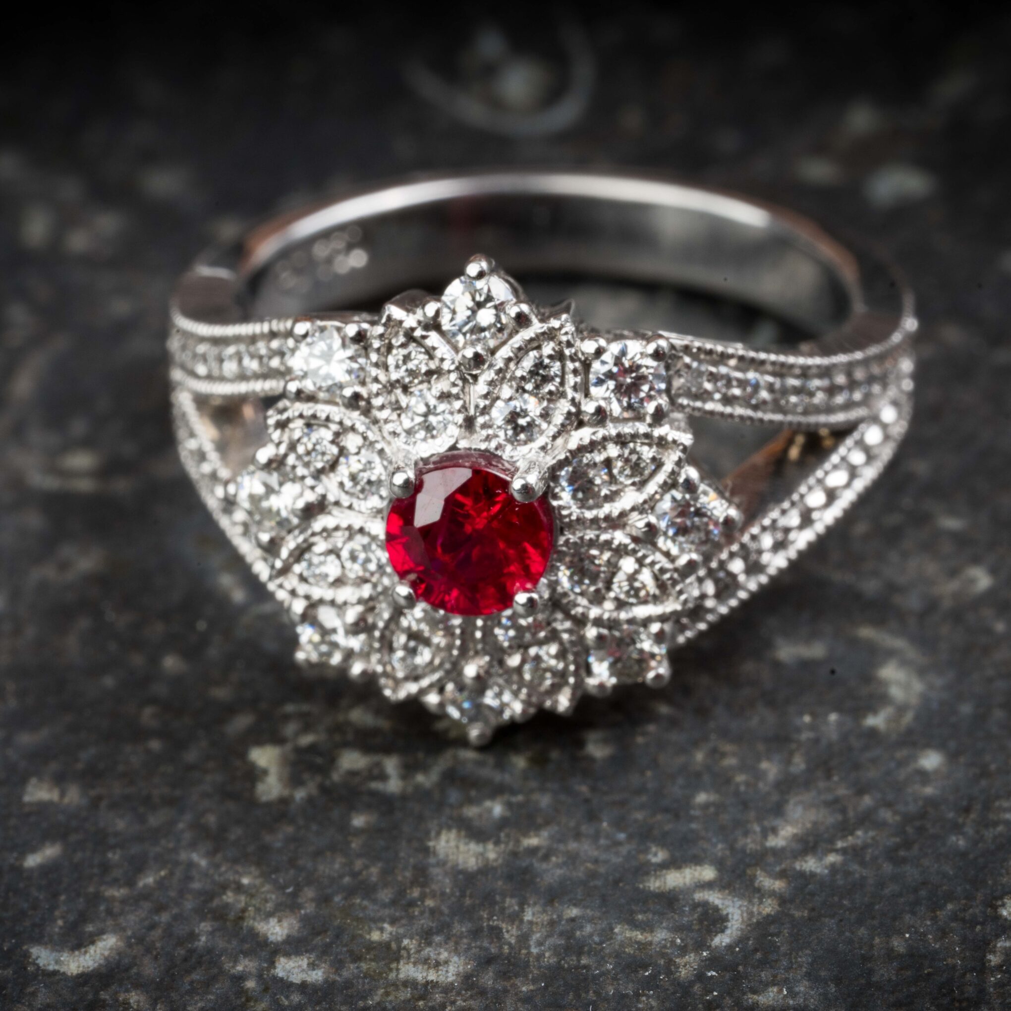 18ct White Gold Ruby & Diamond Ring