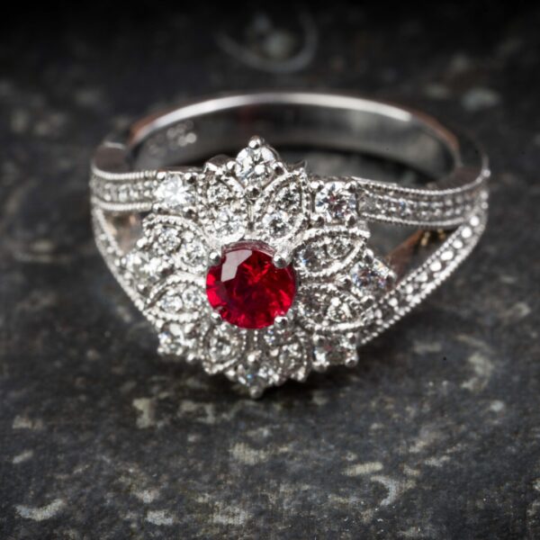 18ct White Gold Ruby & Diamond Ring