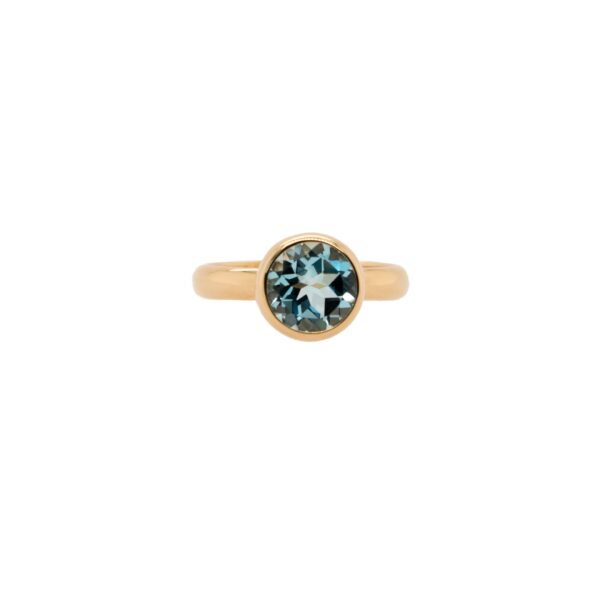 9ct Gold Bezel Set Round Blue Topaz Ring