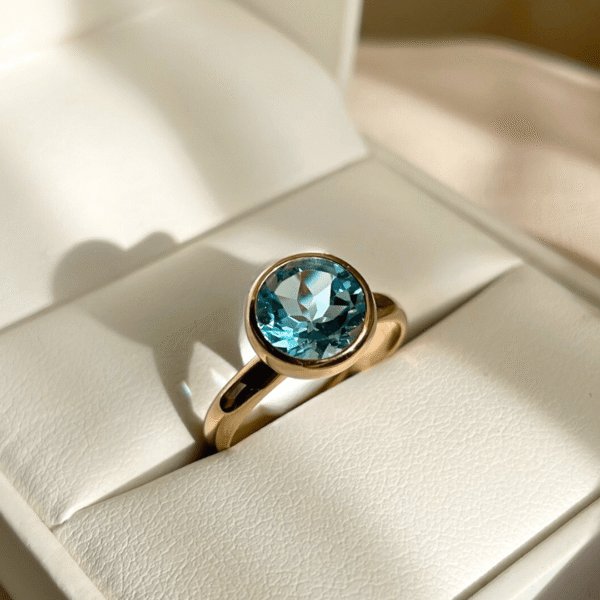 9ct Gold Bezel Set Round Blue Topaz Ring