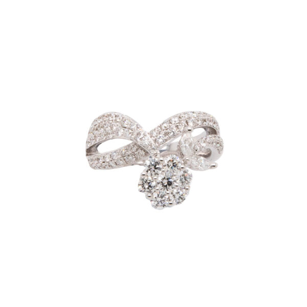 18ct White Gold French Inspired Flower Diamond Ring