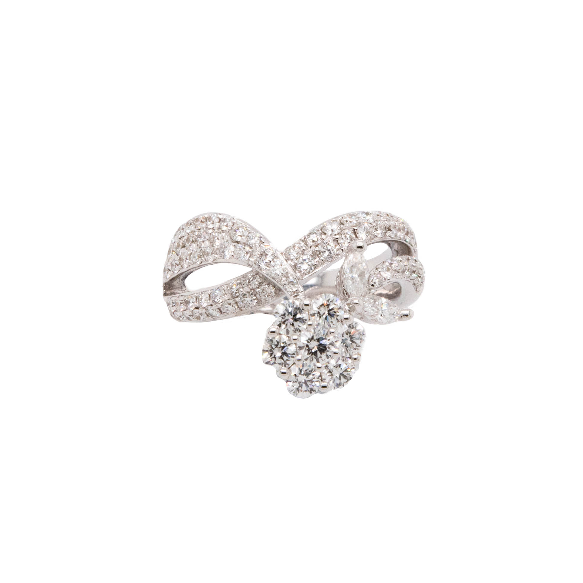 18ct White Gold French Inspired Flower Diamond Ring