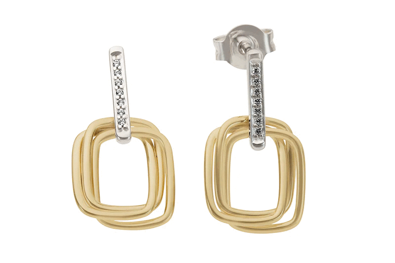 9ct 2-Tone Diamond Set Earrings