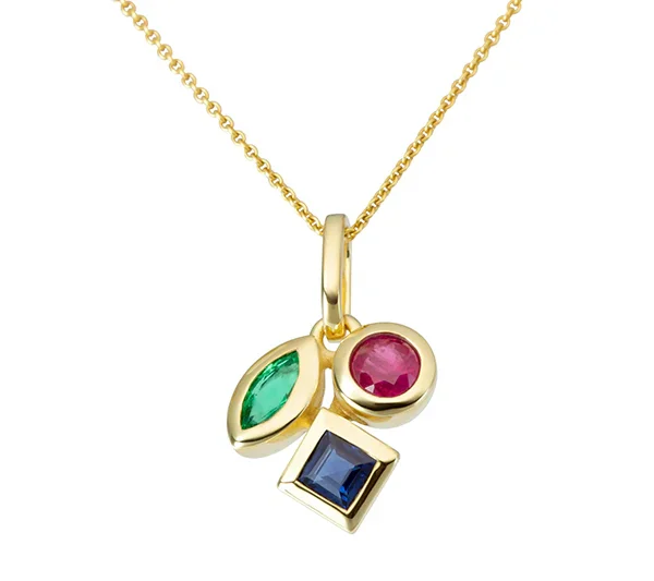9ct Gold Sapphire, Ruby & Emerald Pendant