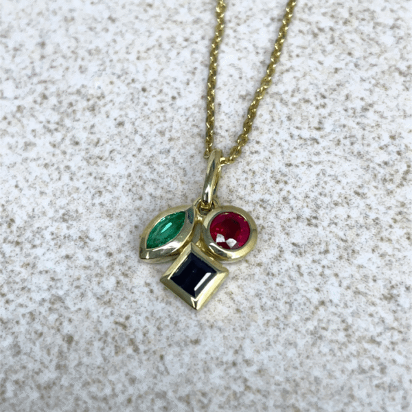 9ct Gold Sapphire, Ruby & Emerald Pendant