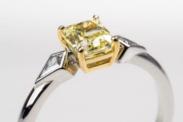 18ct & Platinum 1.00ct Radiant Yellow Diamond Ring