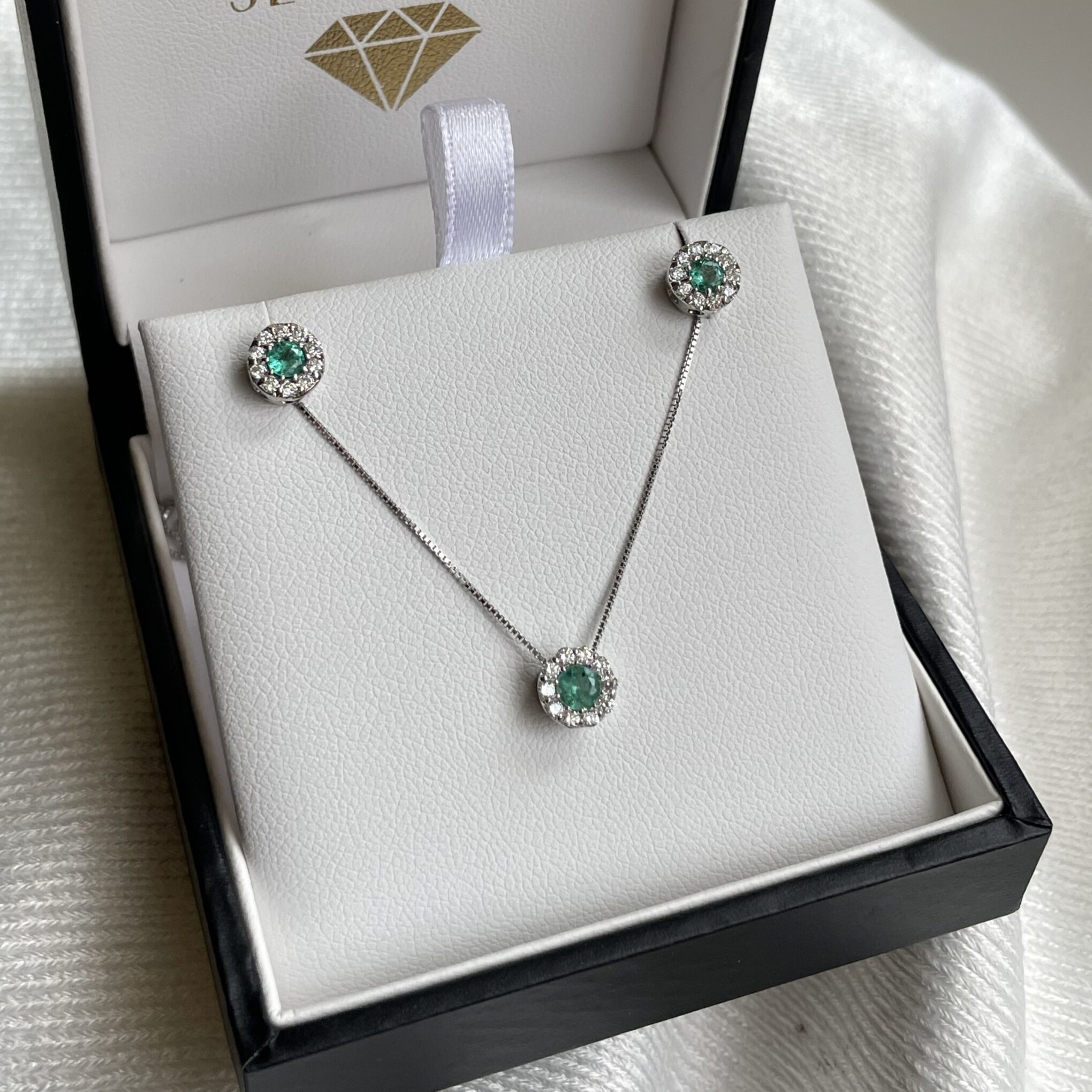 18ct White Gold Emerald & Diamond Studs