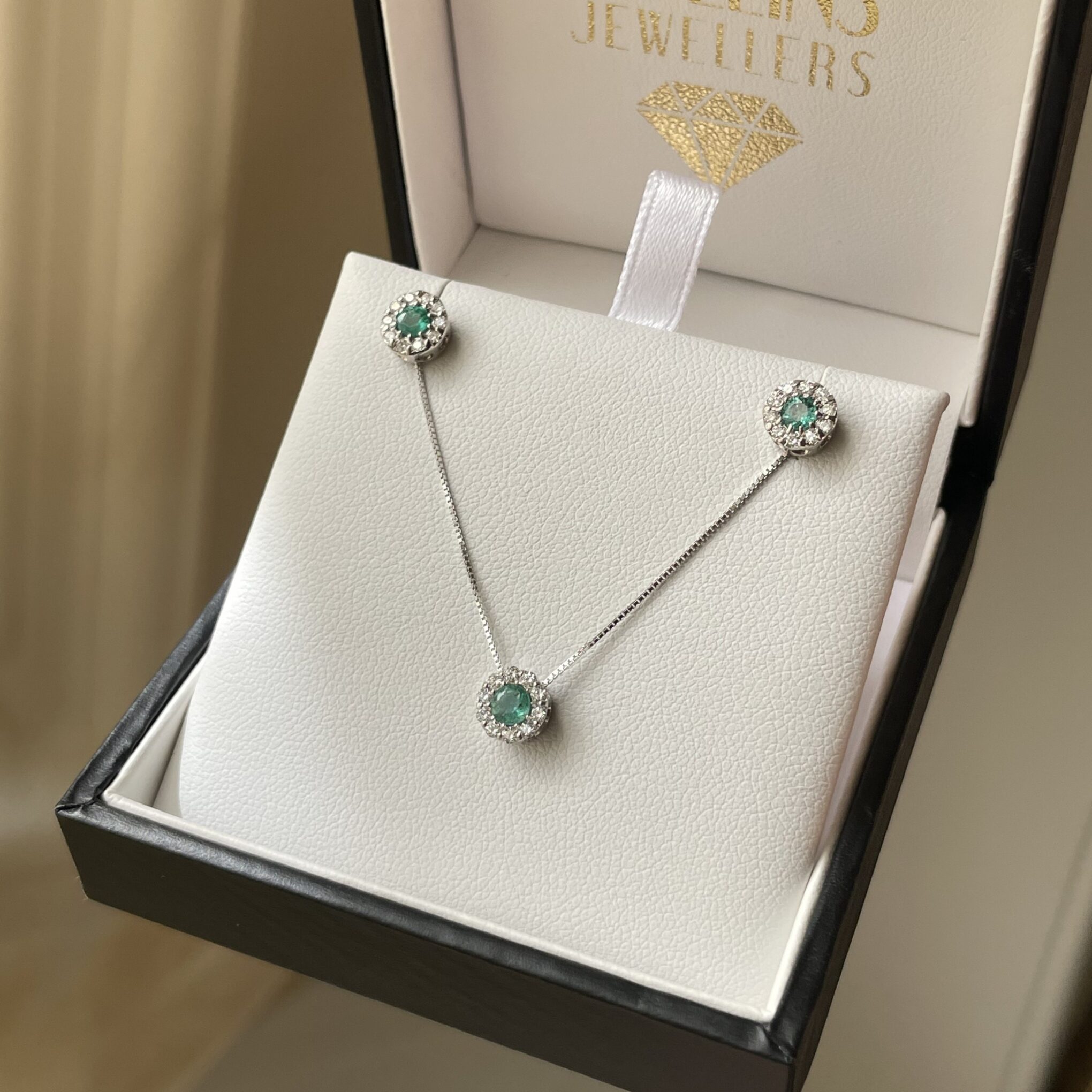 18ct White Gold Emerald & Diamond Studs