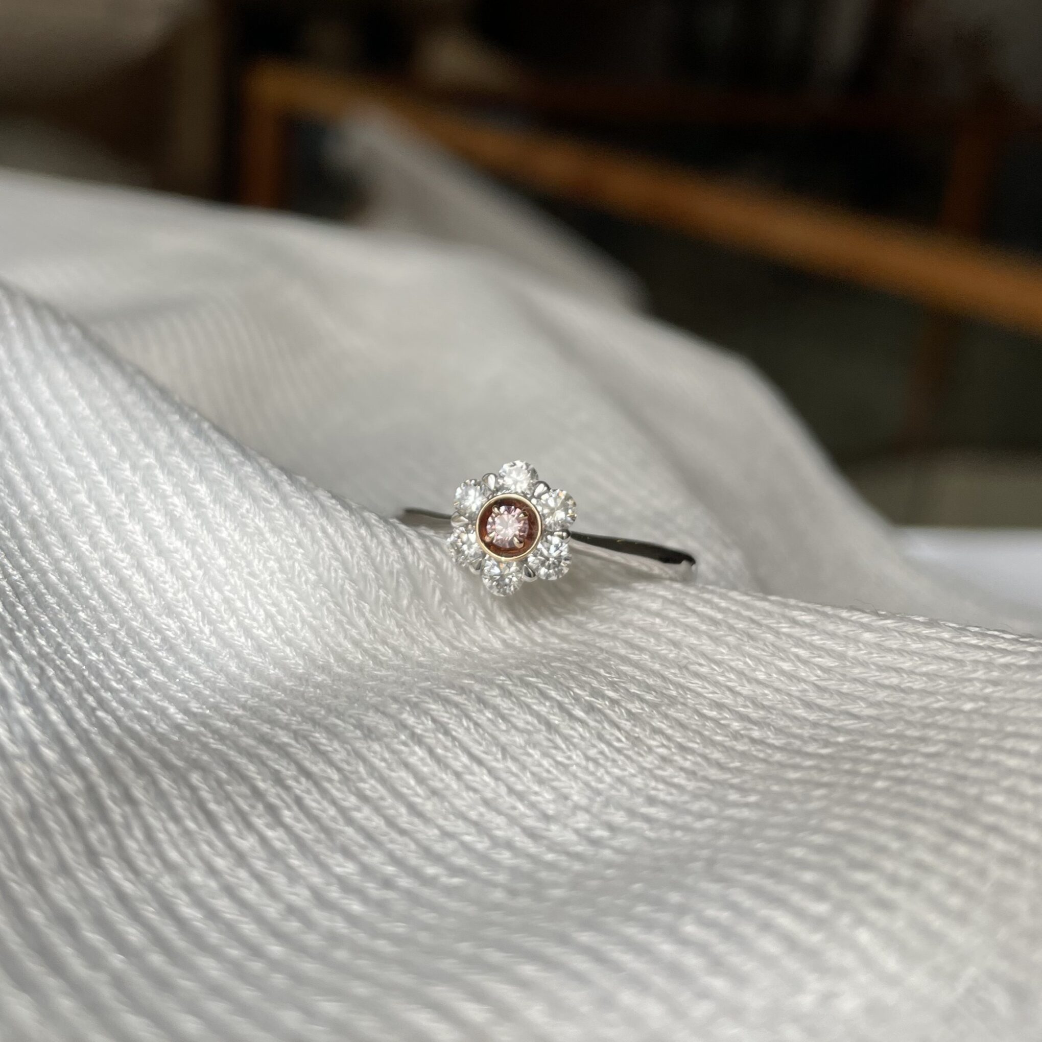 18ct White & Pink Argyle Diamond Flower Ring