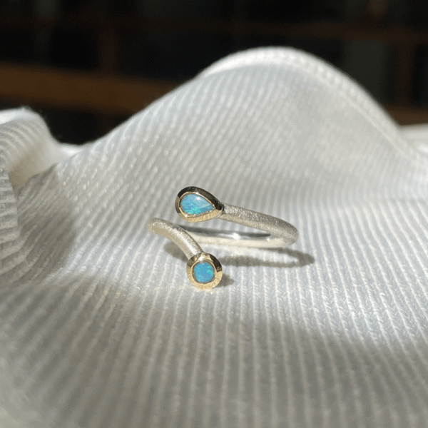 Sterling Silver Solid Opal Crossover Ring