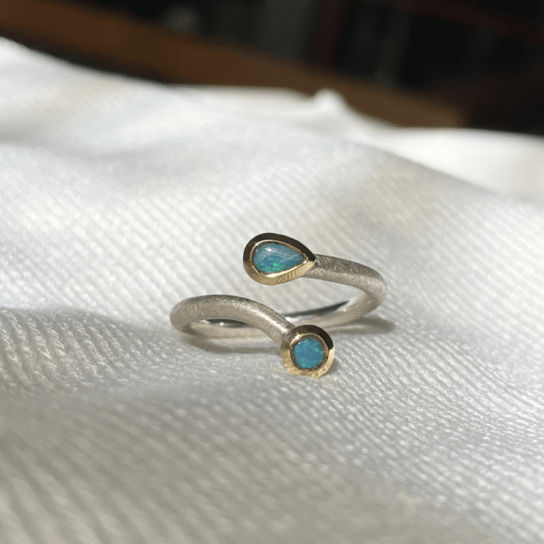 Sterling Silver Solid Opal Crossover Ring