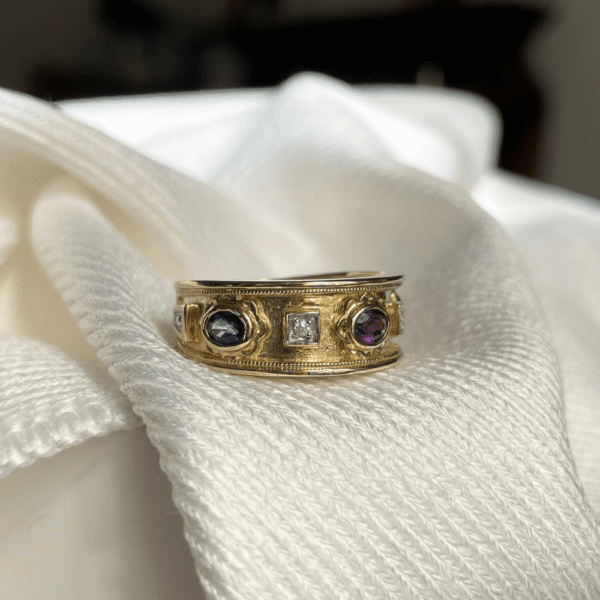 9ct Gold Sapphire, Garnet & Amethyst Ring