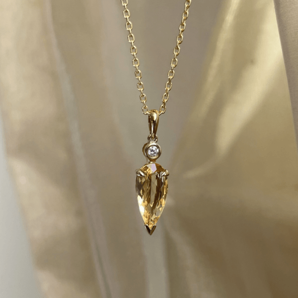9ct Gold Citrine & Diamond Pendant