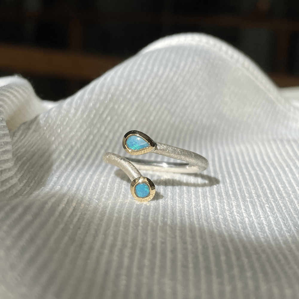 Sterling Silver Solid Opal Crossover Ring