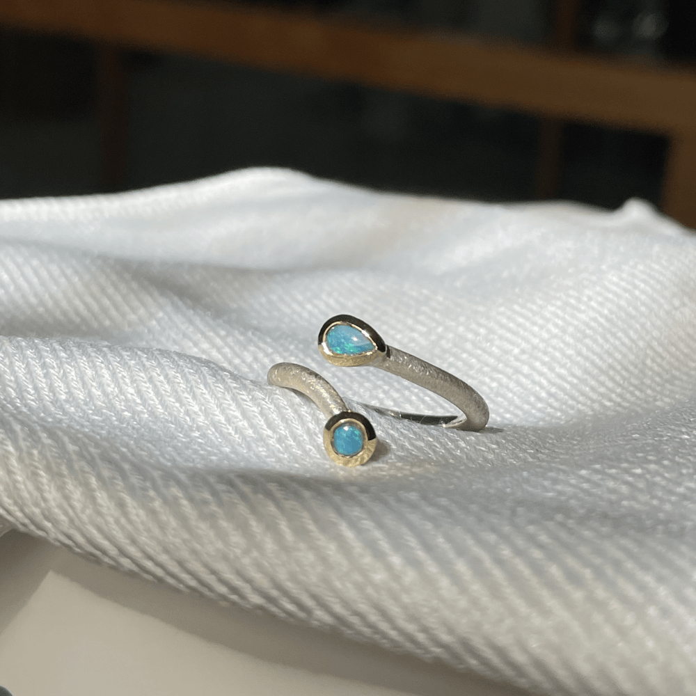 Sterling Silver Solid Opal Crossover Ring