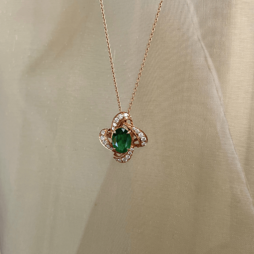 18ct Rose Gold 1.24ct Emerald & Diamond Pendant