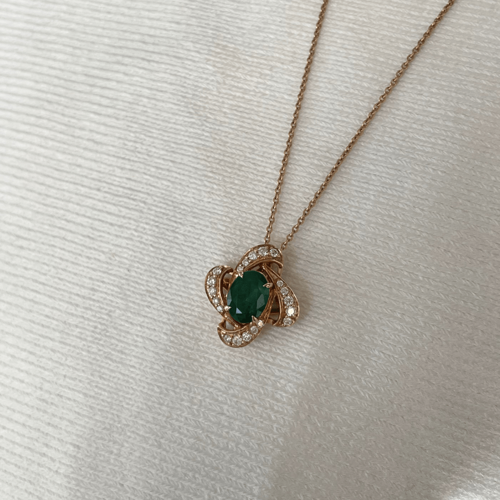 18ct Rose Gold 1.24ct Emerald & Diamond Pendant