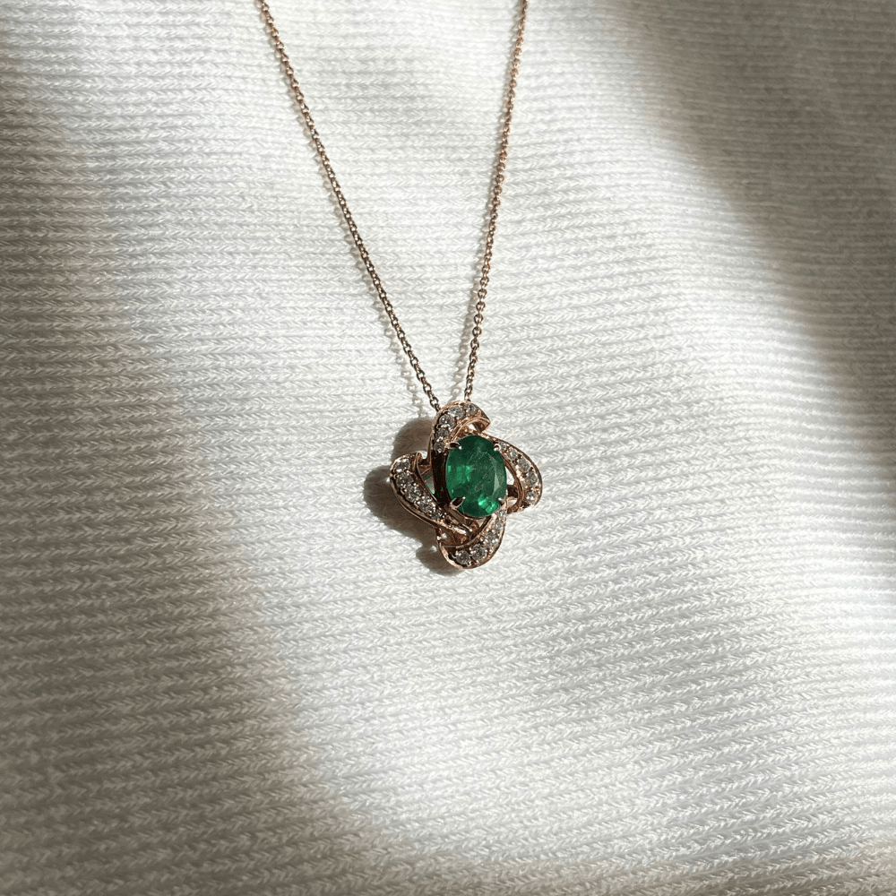 18ct Rose Gold 1.24ct Emerald & Diamond Pendant