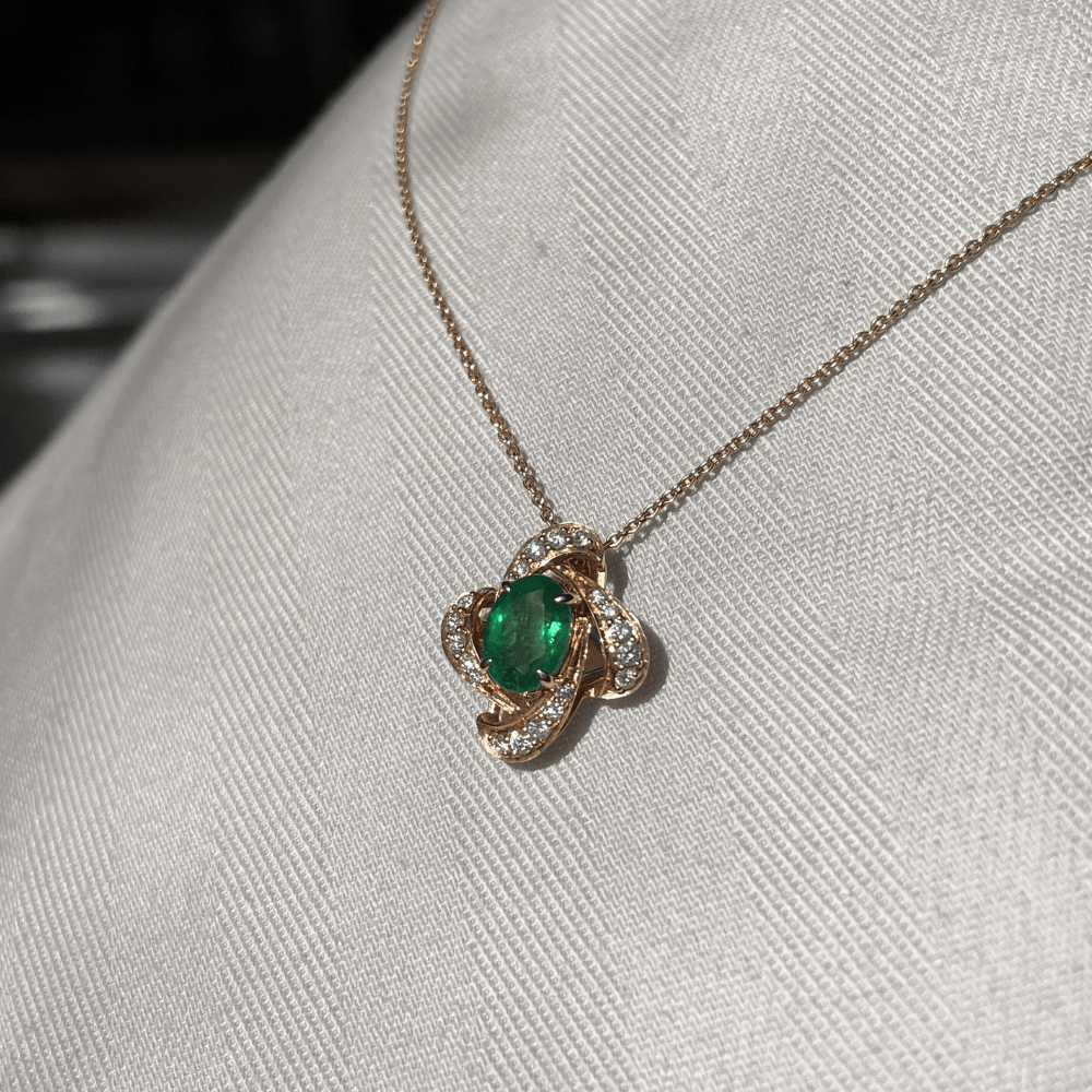 18ct Rose Gold 1.24ct Emerald & Diamond Pendant