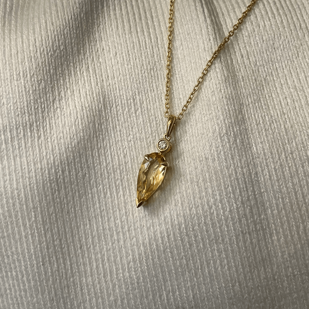 9ct Gold Citrine & Diamond Pendant