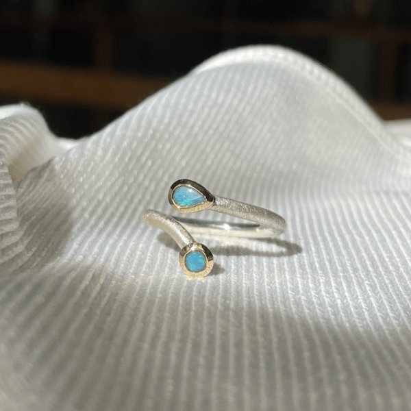 Sterling Silver Solid Opal Crossover Ring