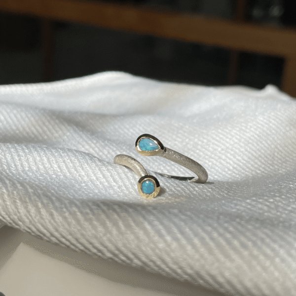 Sterling Silver Solid Opal Crossover Ring