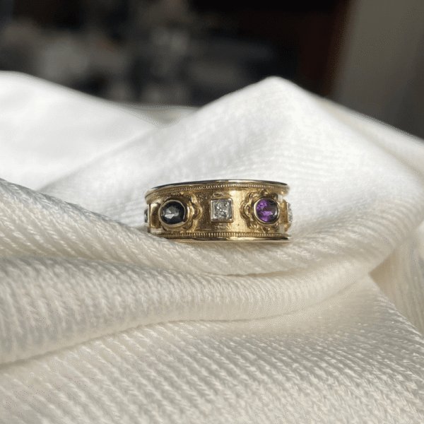 9ct Gold Sapphire, Garnet & Amethyst Ring