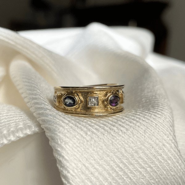 9ct Gold Sapphire, Garnet & Amethyst Ring