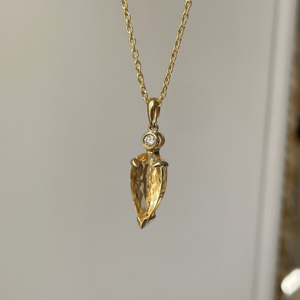 9ct Gold Citrine & Diamond Pendant