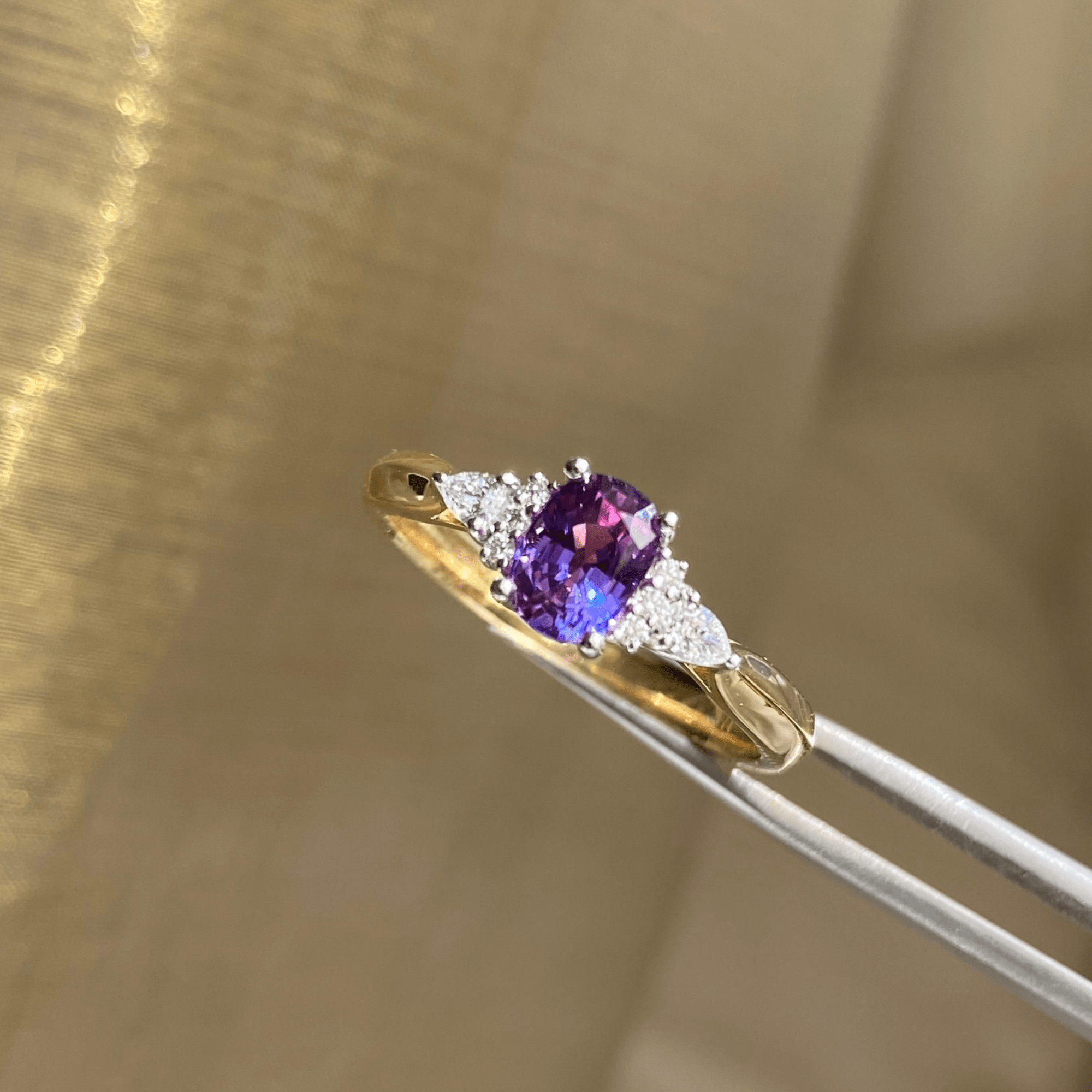 9ct 2 Tone Purple Sapphire & Diamond Ring