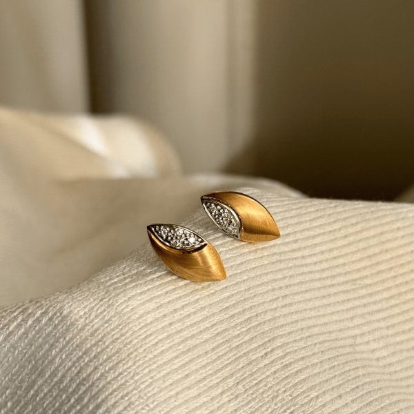 14ct 2 Tone Diamond Set Leaf Studs