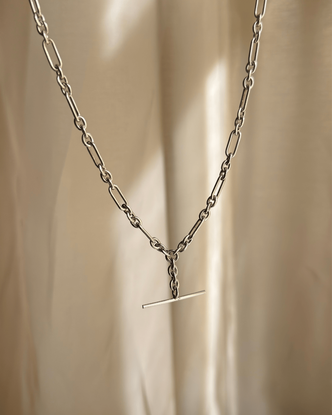Sterling Silver Handmade Paper / Figaro Link T Bar Chain