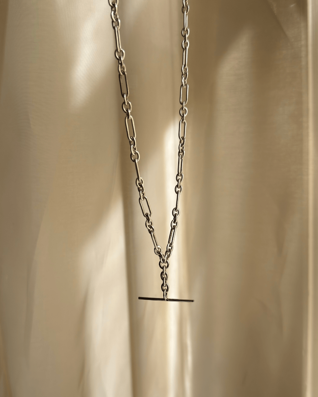 Sterling Silver Handmade Paper / Figaro Link T Bar Chain