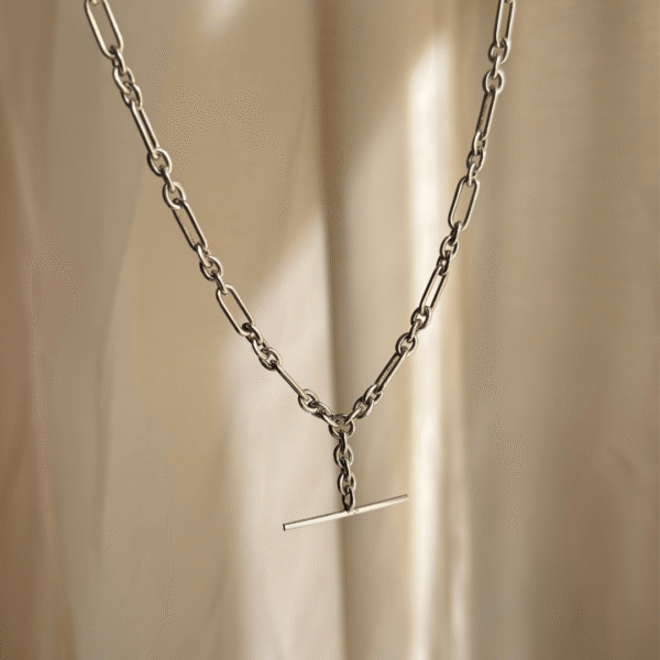 Sterling Silver Handmade Paper / Figaro Link T Bar Chain