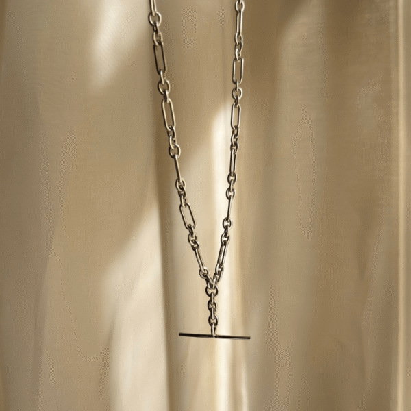 Sterling Silver Handmade Paper / Figaro Link T Bar Chain