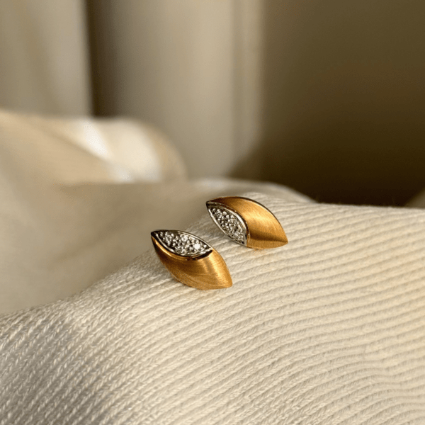 14ct 2 Tone Diamond Set Leaf Studs