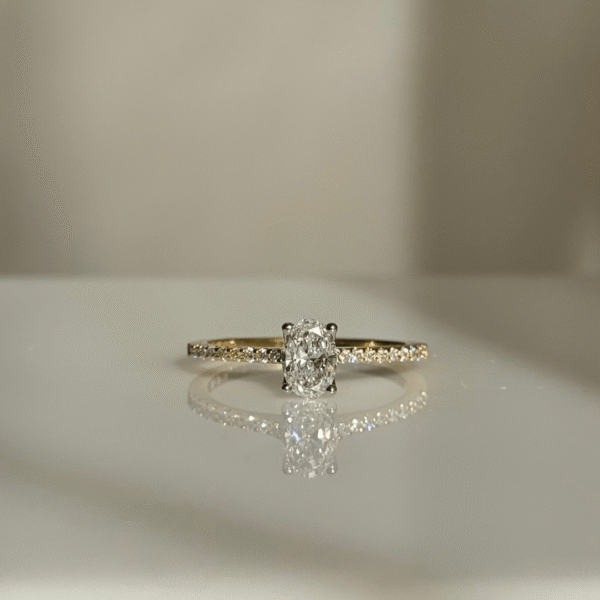 18ct Gold & Platinum Oval Diamond Engagement Ring with Diamond Shoulders