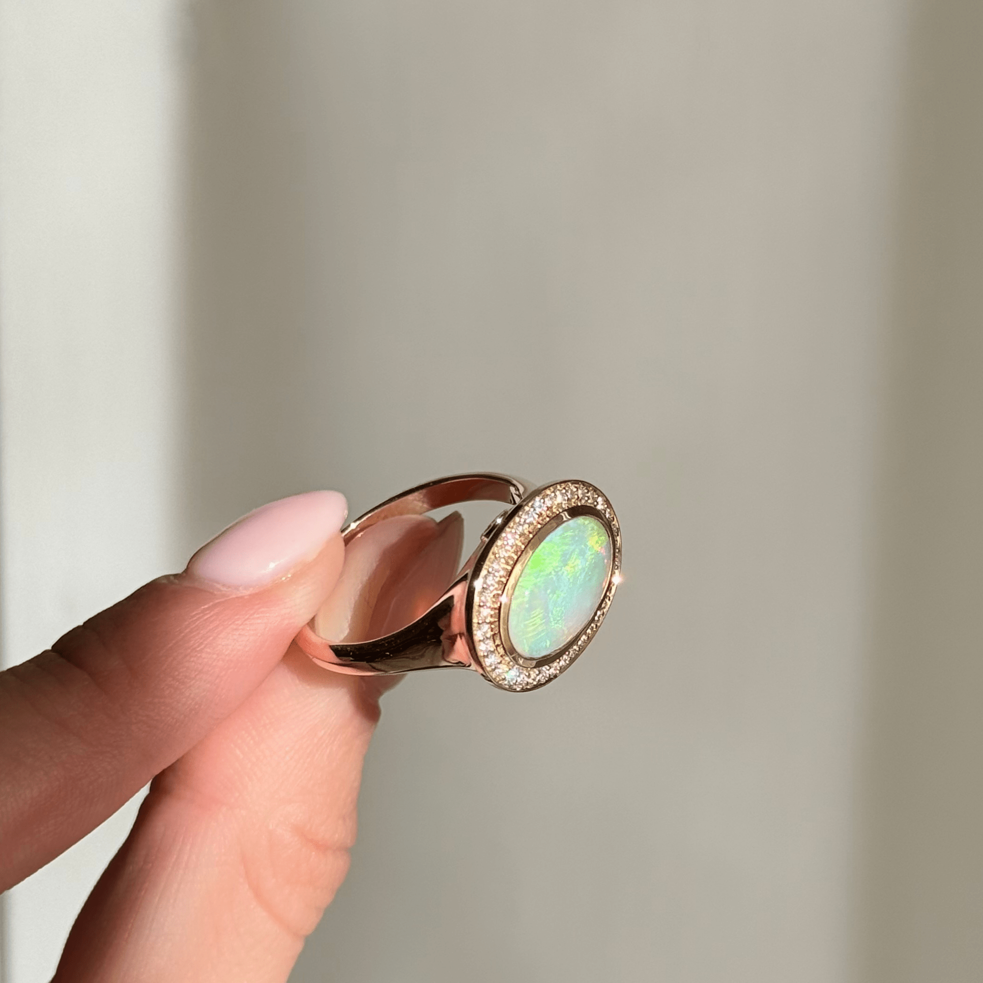 14ct Gold 1.55ct Coober Pedy Solid Opal & Diamond Ring