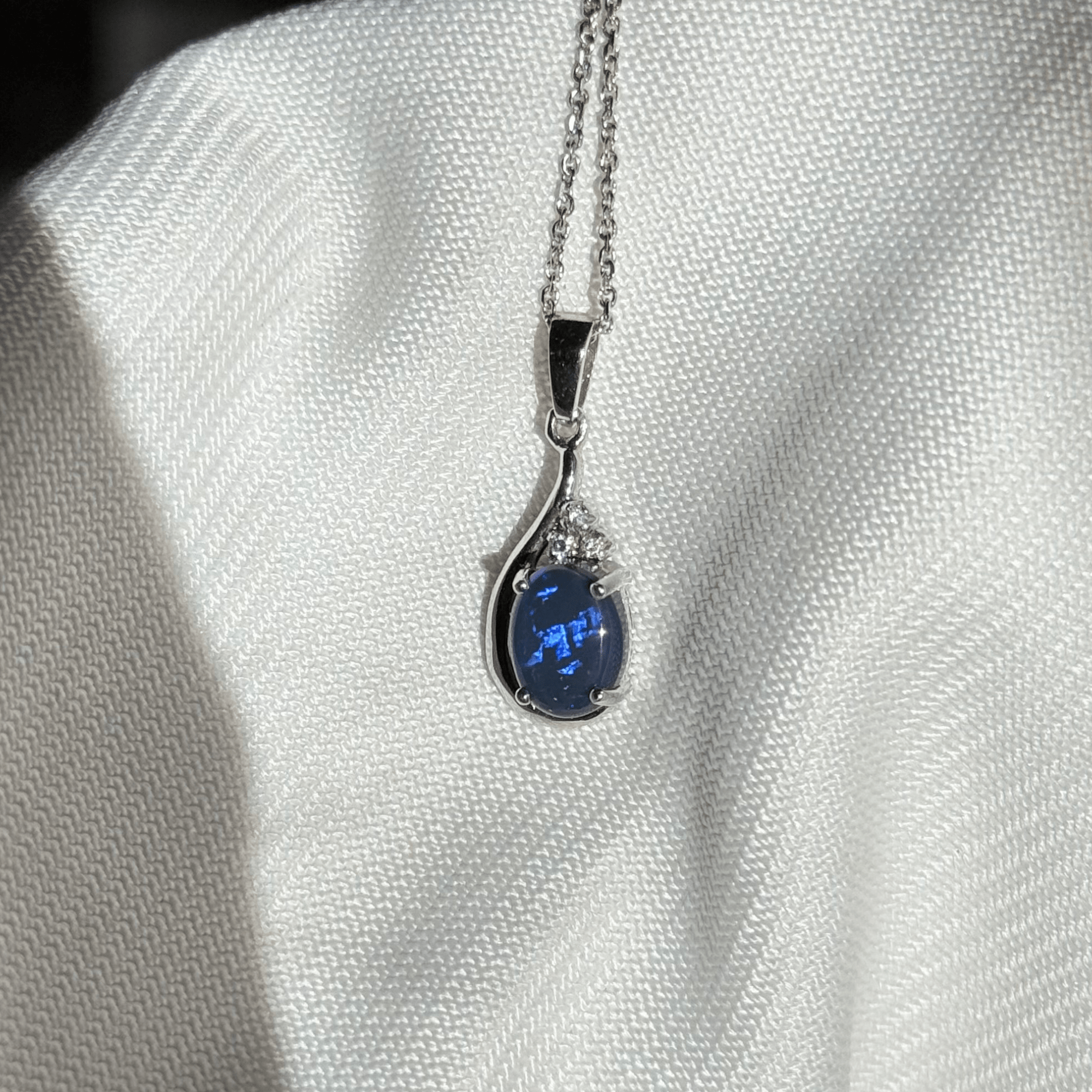 Sterling Silver Lightning Ridge Solid Opal & CZ Pendant