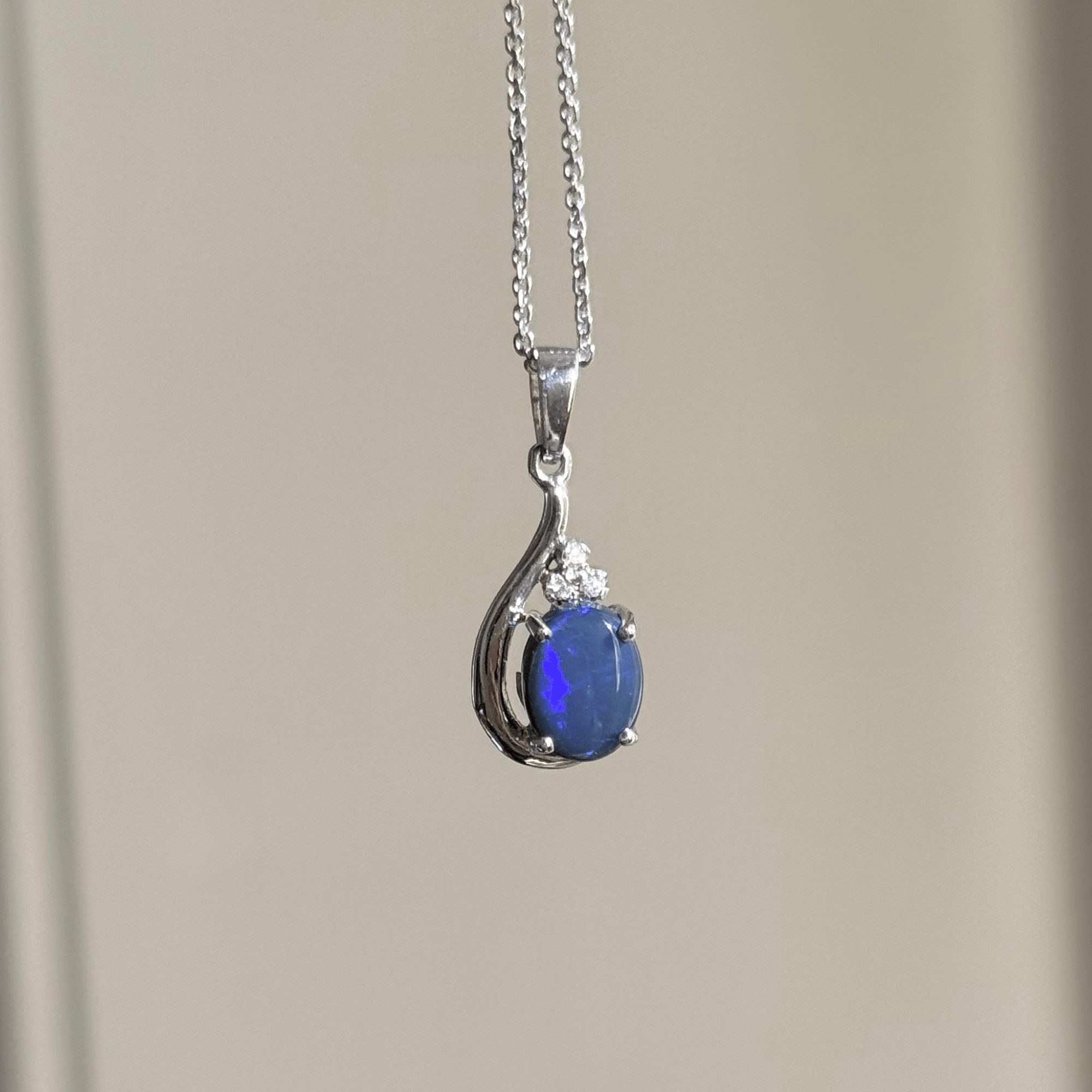 Sterling Silver Lightning Ridge Solid Opal & CZ Pendant