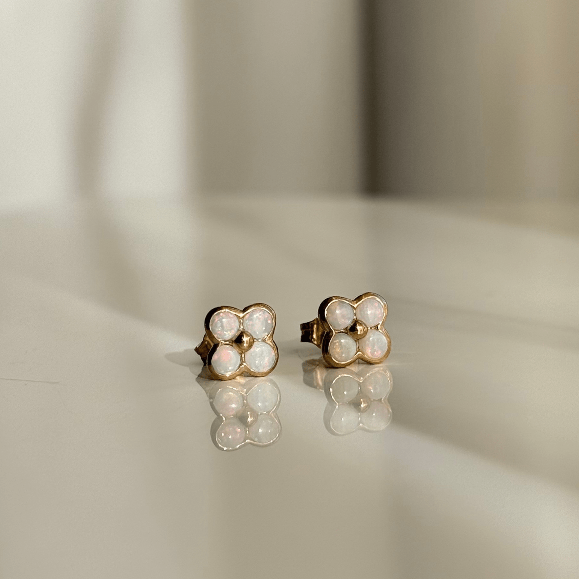 9ct Gold Solid Opal Flower Studs