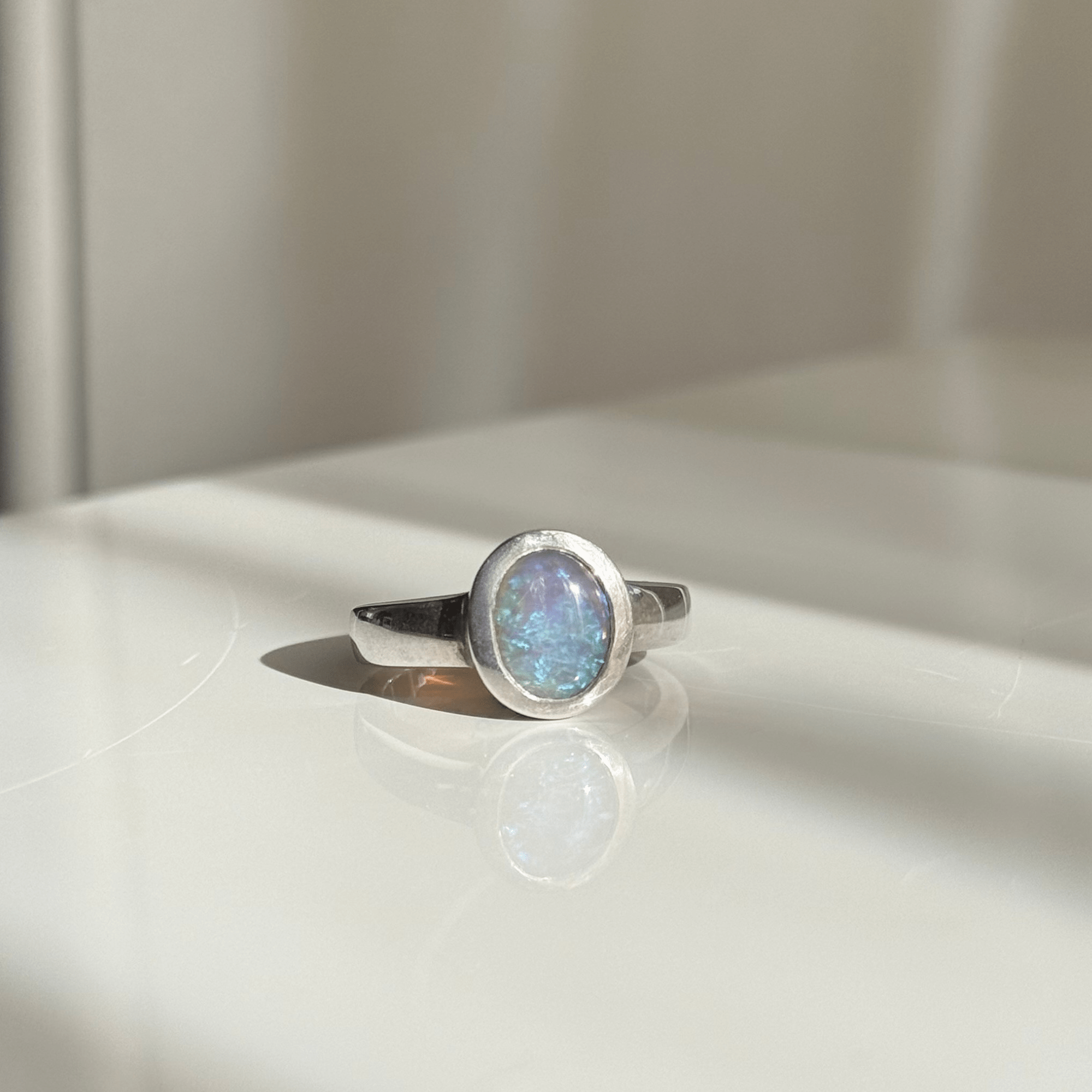 Sterling Silver Lightning Ridge Solid Opal Ring
